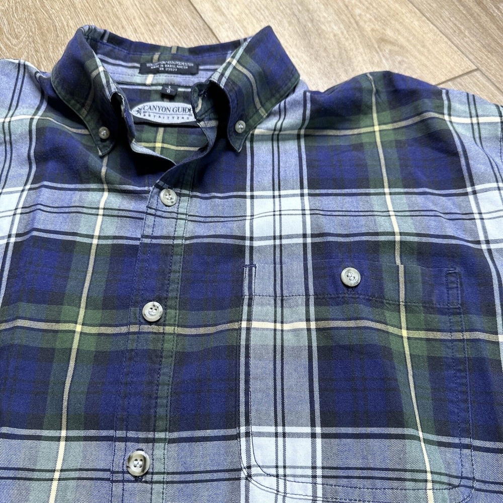 Canyon Guide Outfitters Mens Large Blue Green Plaid Flannel Button Down Shirt